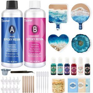 Epoxy Resin Kit for Beginners, Resin Kit with Coaster Molds, Silicone Molds Kit